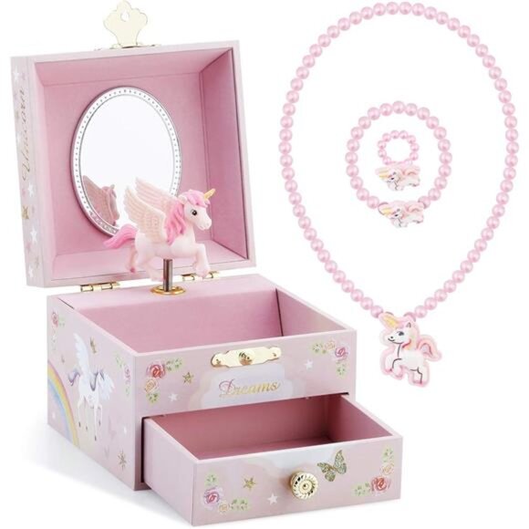 Kids Musical Jewelry Box for Girls with Drawer and Jewelry - Picture 1 of 13